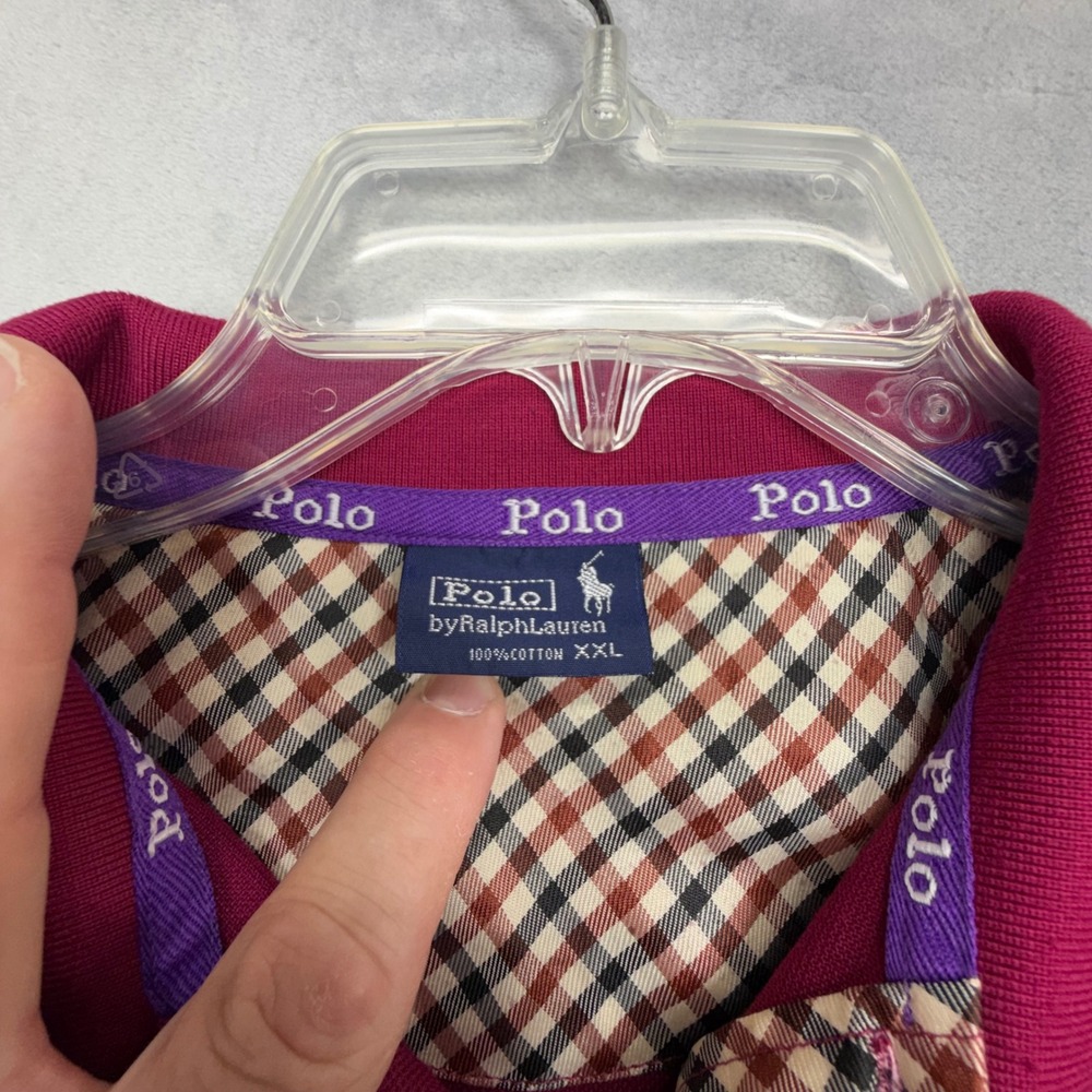Polo Ralph Lauren Polo Shirt Women XXL Magenta Plaid Trim Pony Logo Short Sleeve - Picture 2 of 11